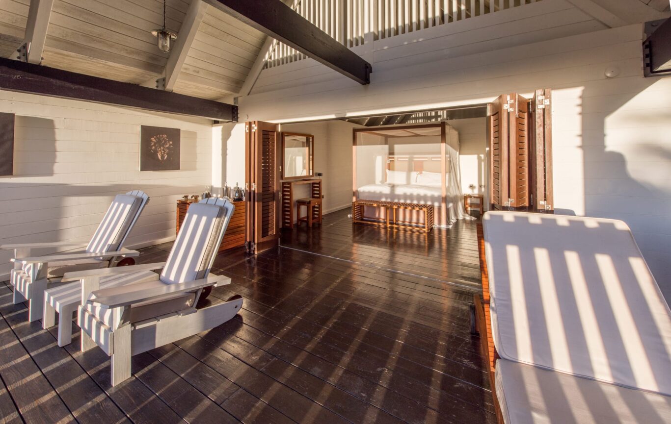 Luxe lodge room at sunset