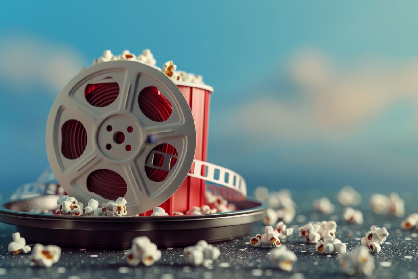 Film Reel and Popcorn in the concept of movie night or entertain